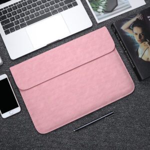 Faux-Leather Laptop Sleeve — Slim Fleece-Lined Case for 13–15.6" Laptops